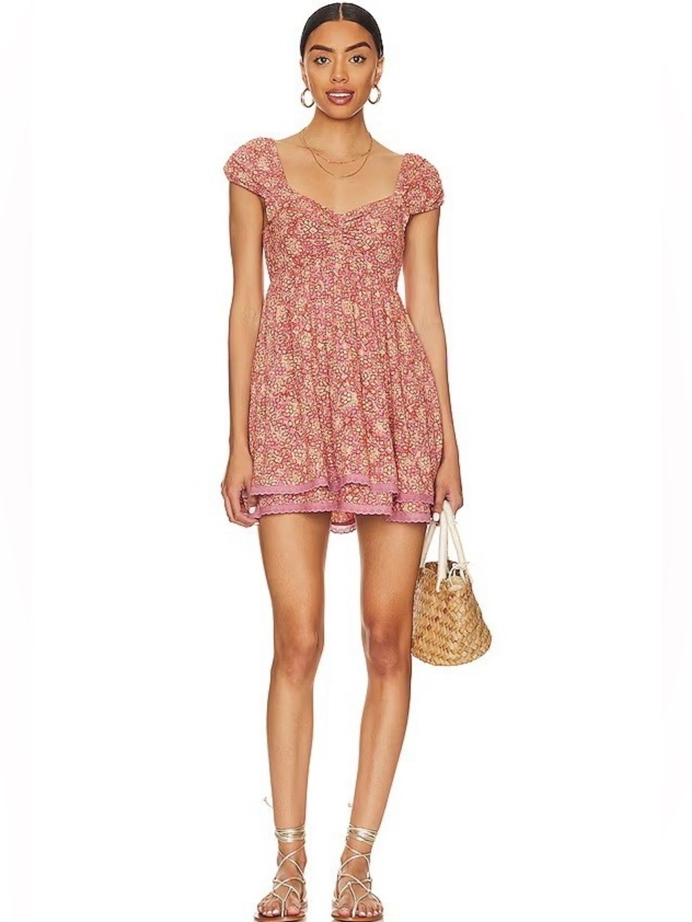 Free People Women's "Tabitha" Mini Babydoll Dress in Pink Floral Print